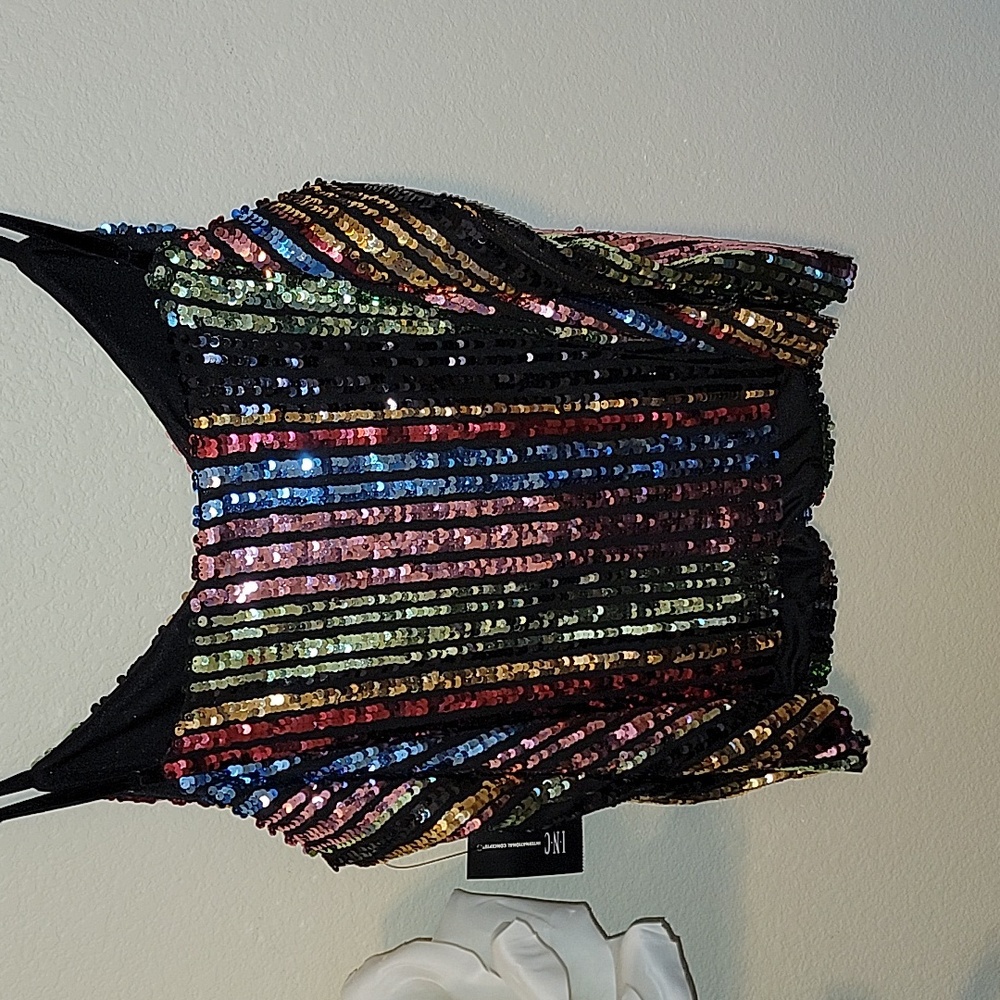 INC Women's Multi Color Stripe Sequined Glam Adjustable Strap Top XXL NWT - Picture 6 of 11